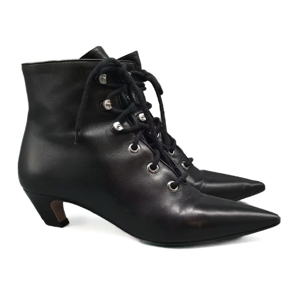 Christian Dior I-Dior Lace-Up Ankle Boots Black Leather 37.5 - Picture 3 of 9